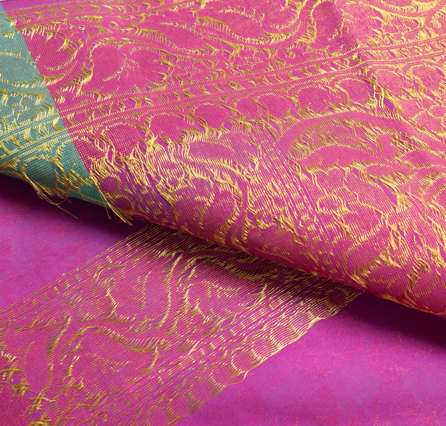 Indian Aqua Green Banarasi Sari Art Cotton Saree Blouse Fabric Gold Zari Woven
