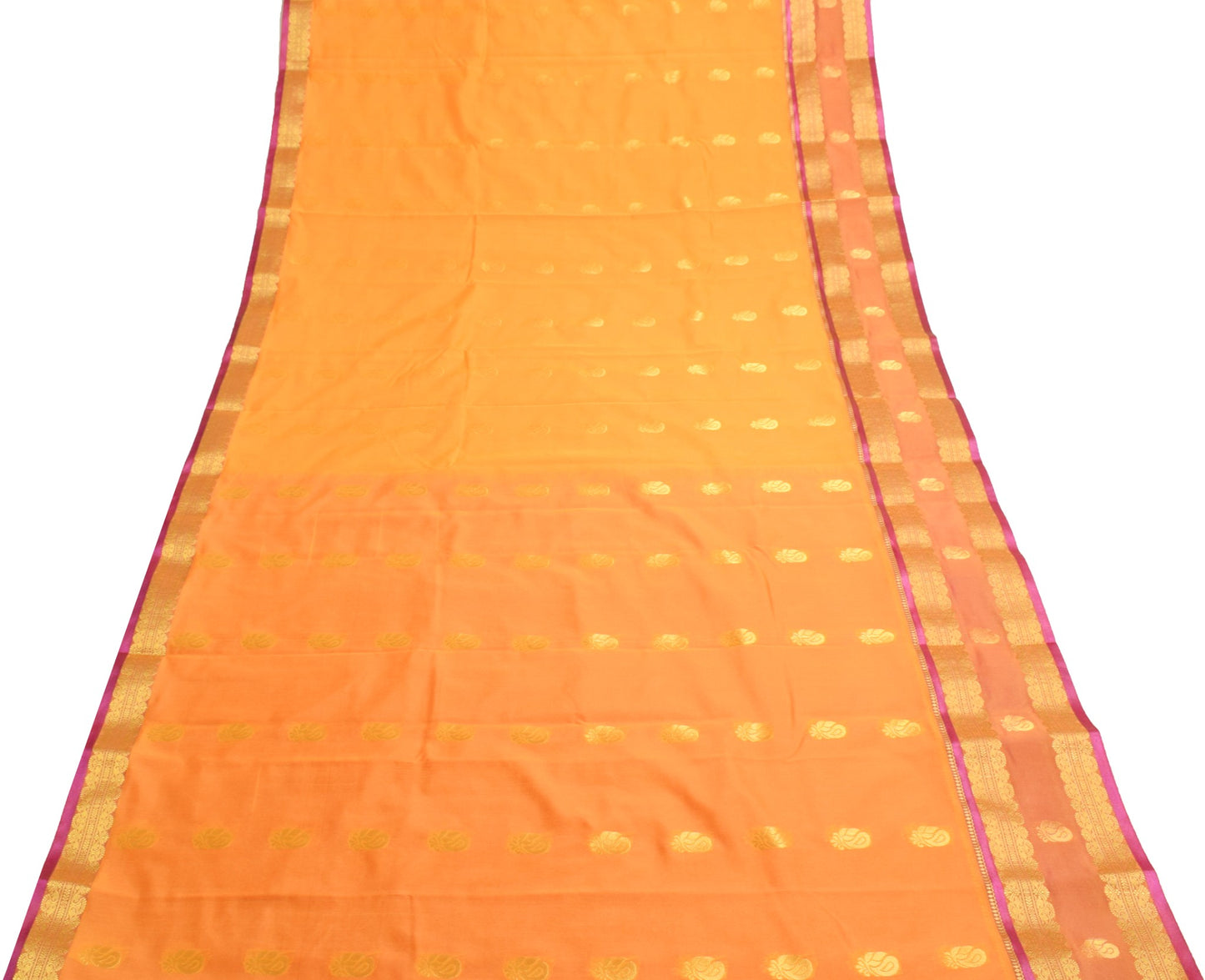Indian Yellow Purple Sari Banarasi Art Cotton Saree with Blouse Gold Zari Woven