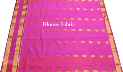 Indian Yellow Purple Sari Banarasi Art Cotton Saree with Blouse Gold Zari Woven