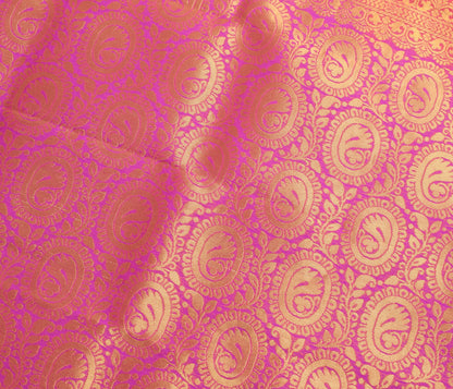 Indian Yellow Purple Sari Banarasi Art Cotton Saree with Blouse Gold Zari Woven
