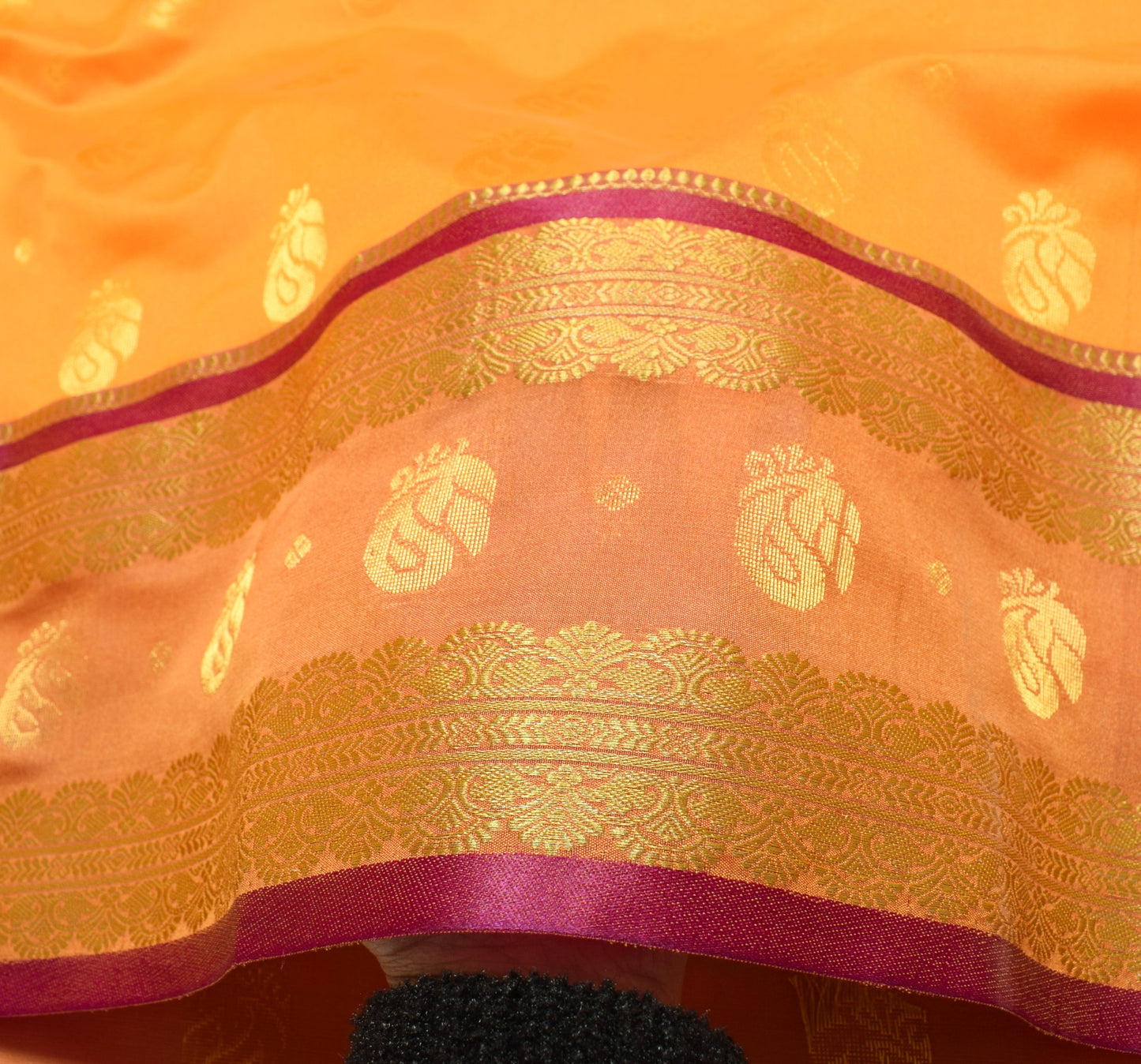 Indian Yellow Purple Sari Banarasi Art Cotton Saree with Blouse Gold Zari Woven