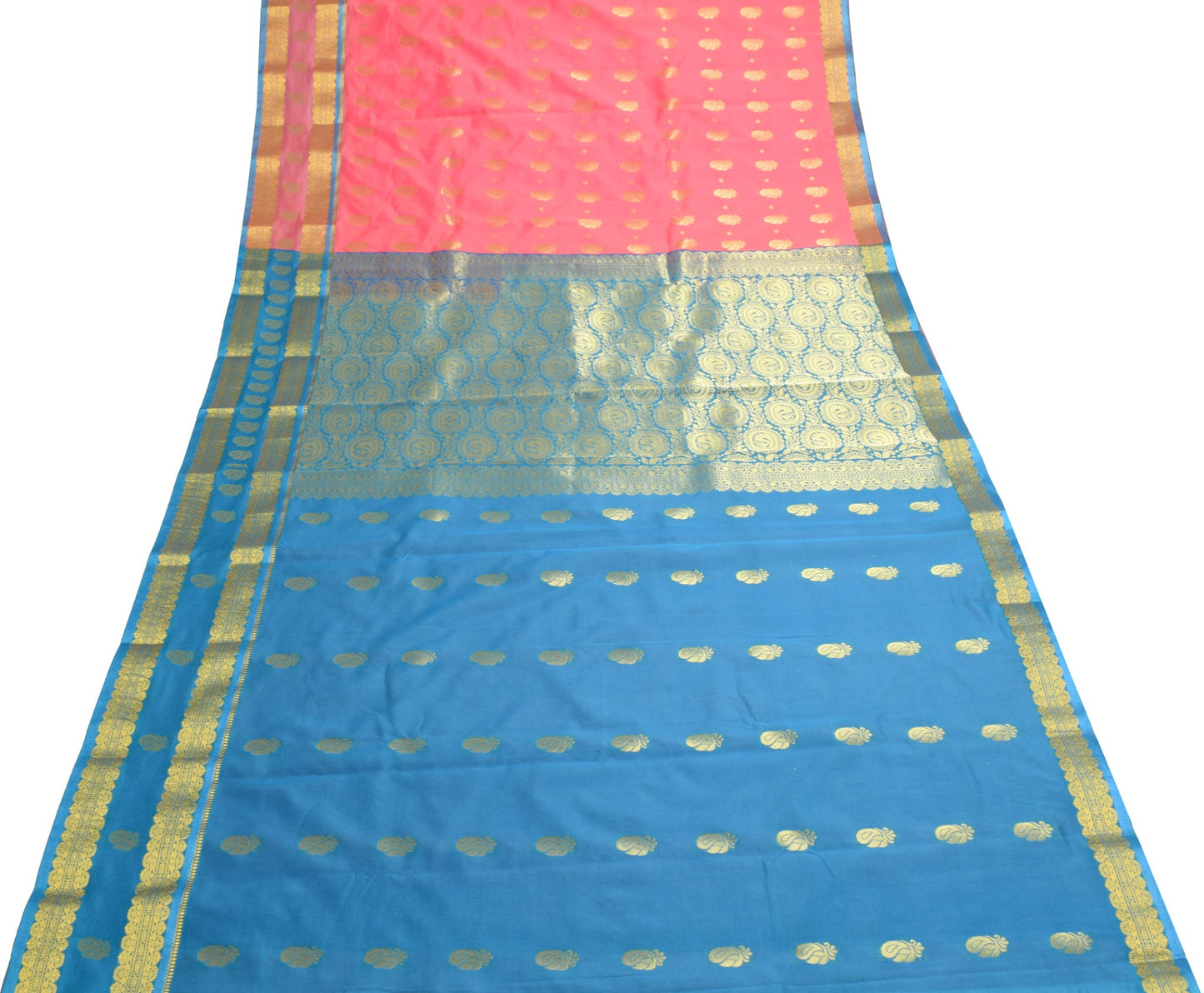 Indian Pink Sari Banarasi Art Cotton Saree with Blouse Intricate Gold Zari Woven