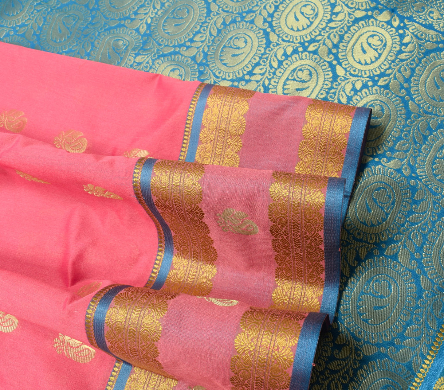 Indian Pink Sari Banarasi Art Cotton Saree with Blouse Intricate Gold Zari Woven
