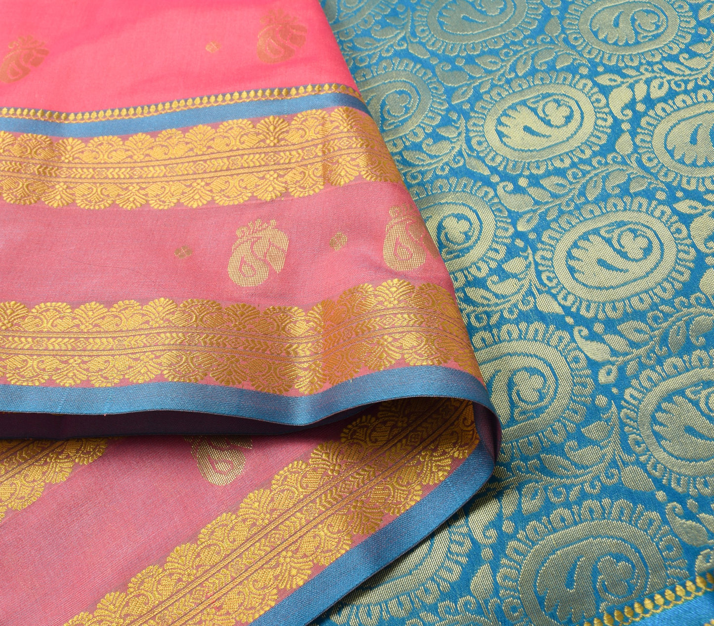 Indian Pink Sari Banarasi Art Cotton Saree with Blouse Intricate Gold Zari Woven