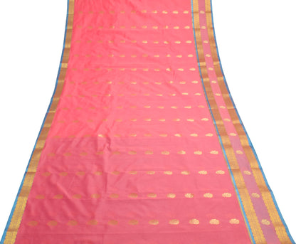 Indian Pink Sari Banarasi Art Cotton Saree with Blouse Intricate Gold Zari Woven