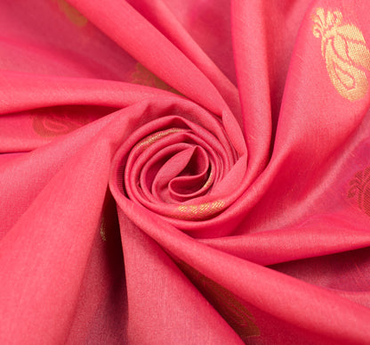 Indian Pink Sari Banarasi Art Cotton Saree with Blouse Intricate Gold Zari Woven