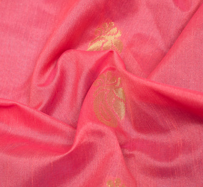 Indian Pink Sari Banarasi Art Cotton Saree with Blouse Intricate Gold Zari Woven