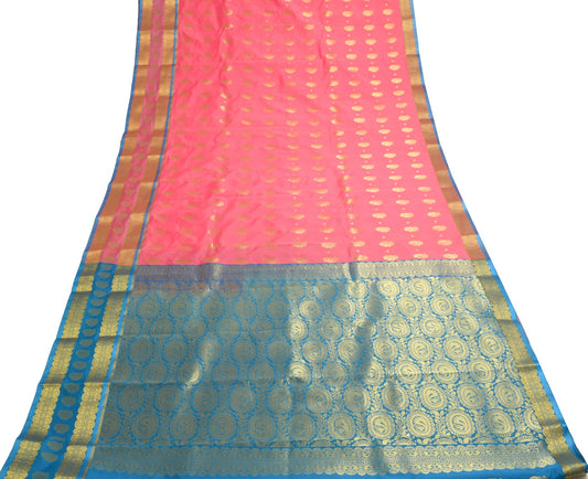 Indian Pink Sari Banarasi Art Cotton Saree with Blouse Intricate Gold Zari Woven