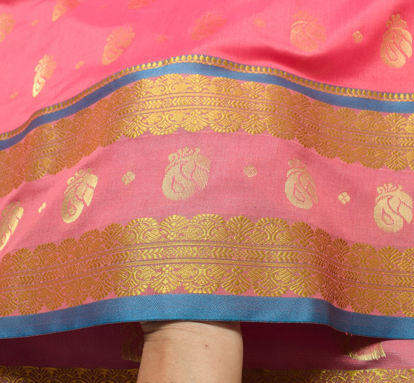 Indian Pink Sari Banarasi Art Cotton Saree with Blouse Intricate Gold Zari Woven