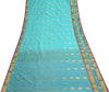 Indian Aqua Green Banarasi Sari Art Cotton Saree Blouse Fabric Gold Zari Woven