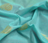 Indian Aqua Green Banarasi Sari Art Cotton Saree Blouse Fabric Gold Zari Woven