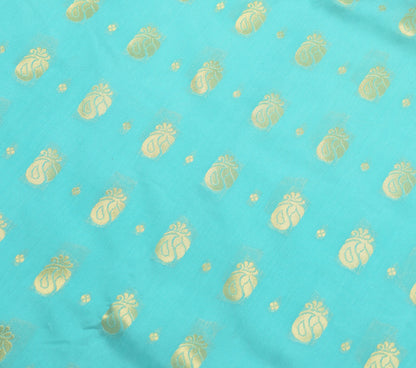 Indian Aqua Green Banarasi Sari Art Cotton Saree Blouse Fabric Gold Zari Woven