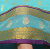 Indian Aqua Green Banarasi Sari Art Cotton Saree Blouse Fabric Gold Zari Woven
