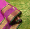 Indian Purple Sari Banarasi Art Cotton Saree with Green Blouse Gold Zari Weaving