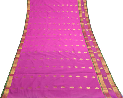 Indian Purple Sari Banarasi Art Cotton Saree with Green Blouse Gold Zari Weaving