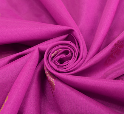 Indian Purple Sari Banarasi Art Cotton Saree with Green Blouse Gold Zari Weaving