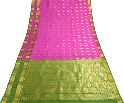 Indian Purple Sari Banarasi Art Cotton Saree with Green Blouse Gold Zari Weaving