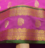 Indian Purple Sari Banarasi Art Cotton Saree with Green Blouse Gold Zari Weaving