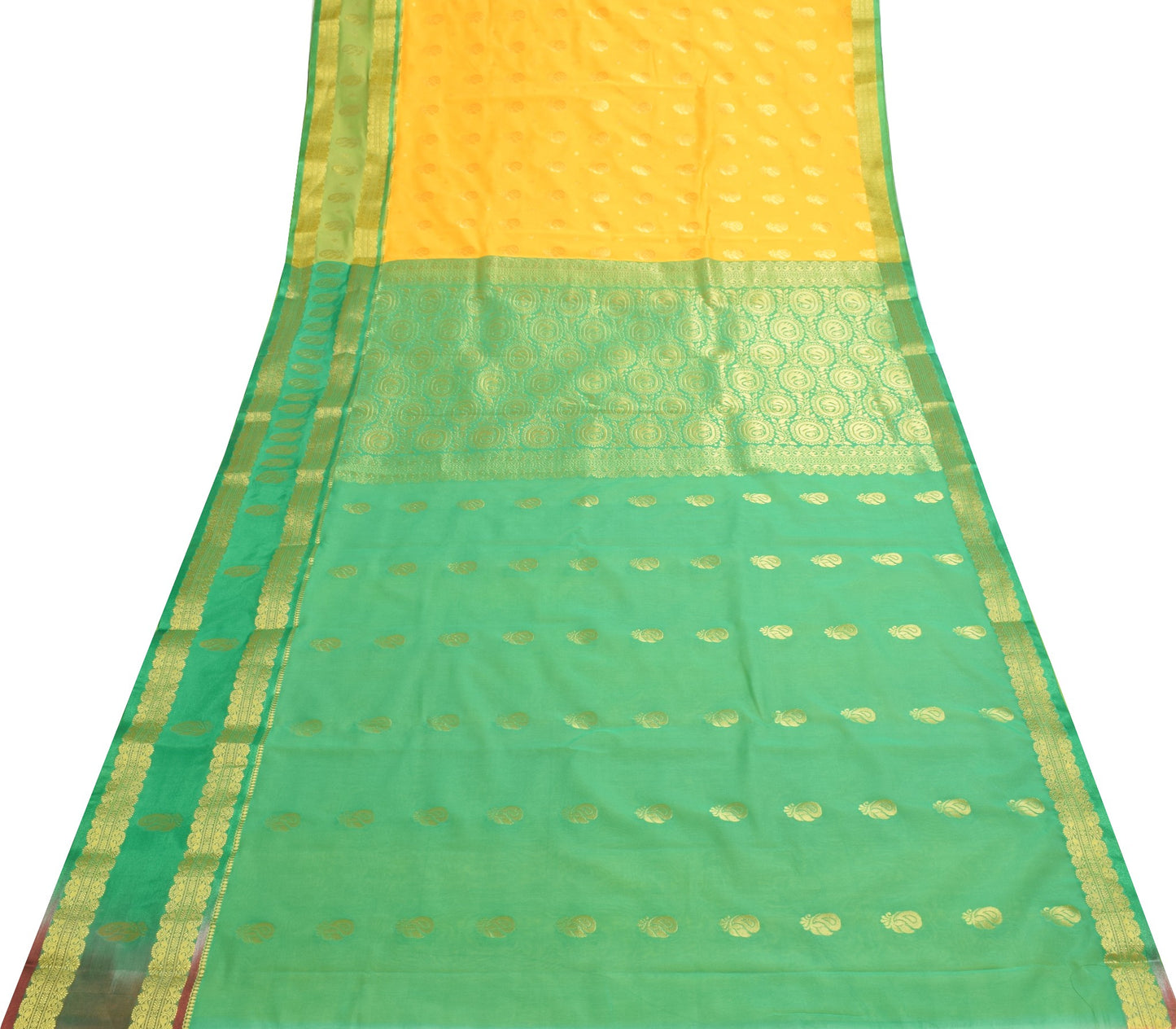 Indian Yellow Banarasi Sari Art Cotton Saree with Blouse Fabric Gold Zari Woven