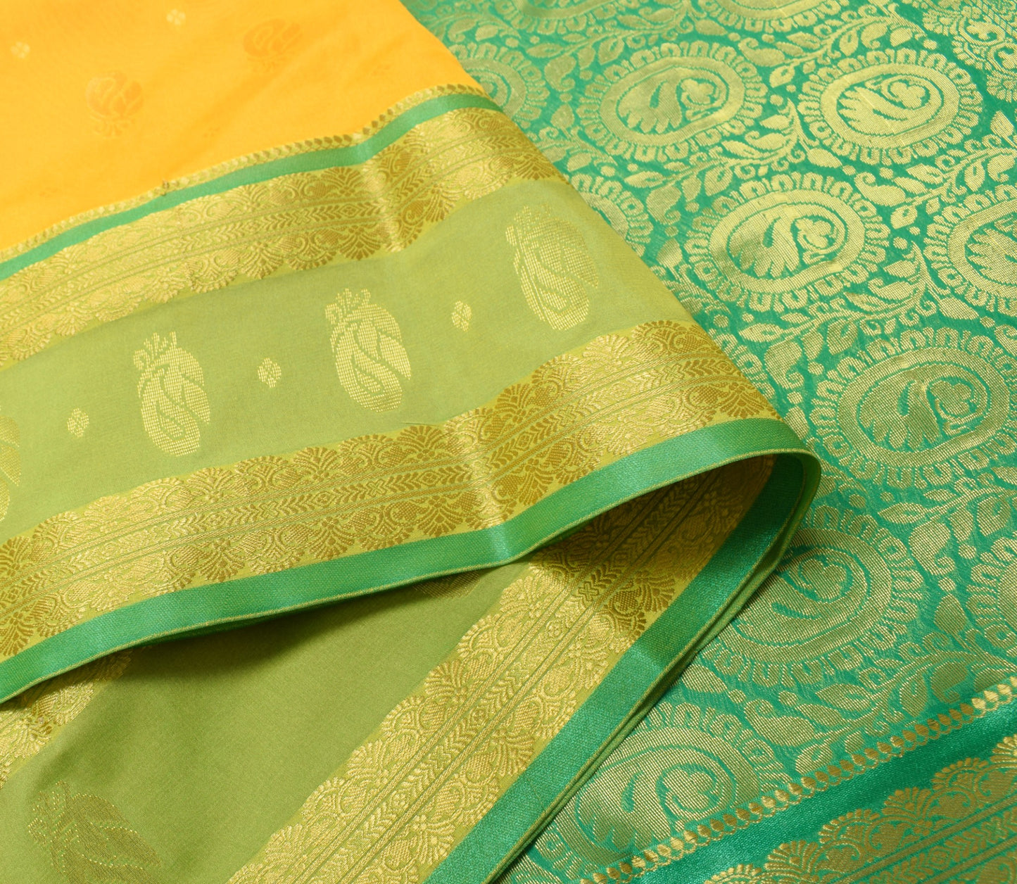 Indian Yellow Banarasi Sari Art Cotton Saree with Blouse Fabric Gold Zari Woven