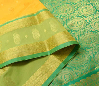 Indian Yellow Banarasi Sari Art Cotton Saree with Blouse Fabric Gold Zari Woven