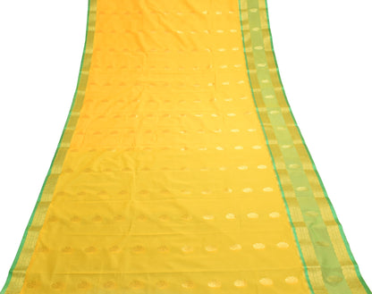 Indian Yellow Banarasi Sari Art Cotton Saree with Blouse Fabric Gold Zari Woven