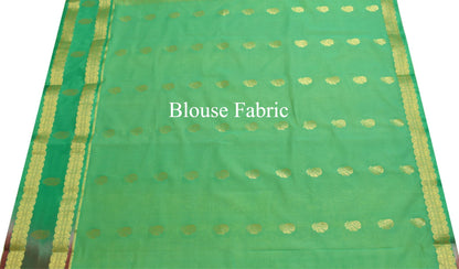 Indian Yellow Banarasi Sari Art Cotton Saree with Blouse Fabric Gold Zari Woven