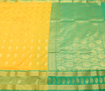 Indian Yellow Banarasi Sari Art Cotton Saree with Blouse Fabric Gold Zari Woven