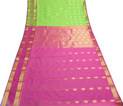 Indian Green Purple Sari Banarasi Art Cotton Saree with Blouse Gold Zari Woven