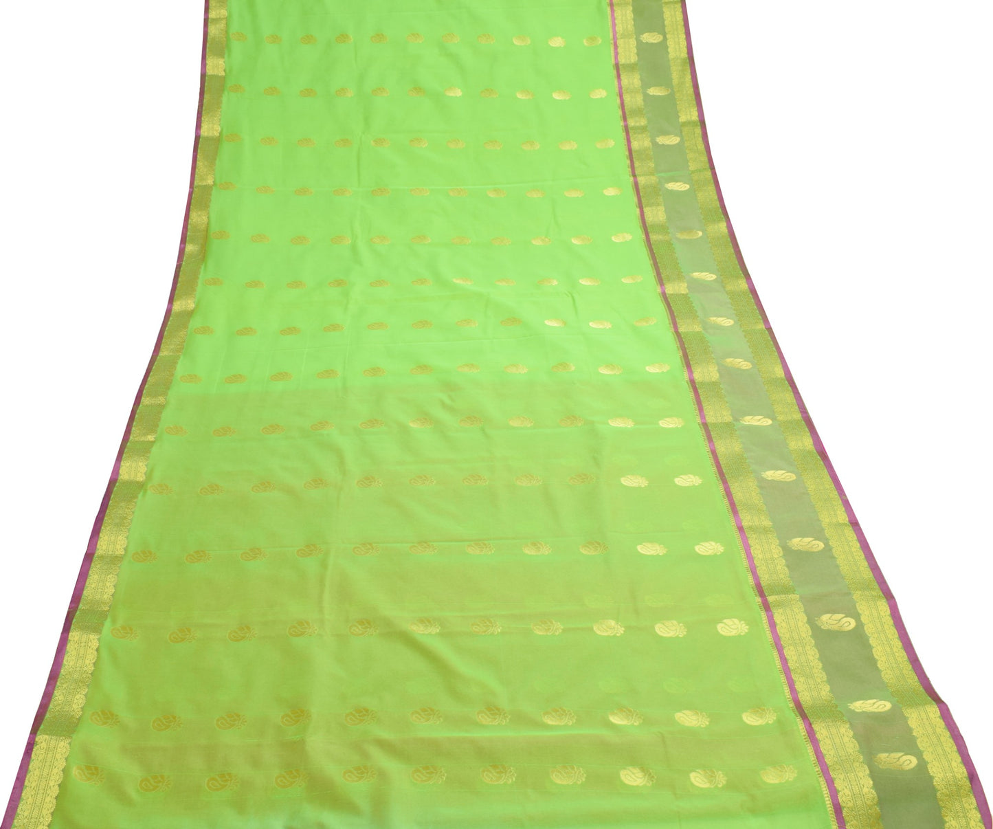 Indian Green Purple Sari Banarasi Art Cotton Saree with Blouse Gold Zari Woven