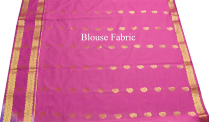 Indian Green Purple Sari Banarasi Art Cotton Saree with Blouse Gold Zari Woven