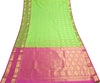 Indian Green Purple Sari Banarasi Art Cotton Saree with Blouse Gold Zari Woven