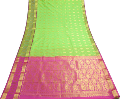 Indian Green Purple Sari Banarasi Art Cotton Saree with Blouse Gold Zari Woven