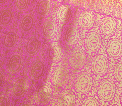 Indian Green Purple Sari Banarasi Art Cotton Saree with Blouse Gold Zari Woven