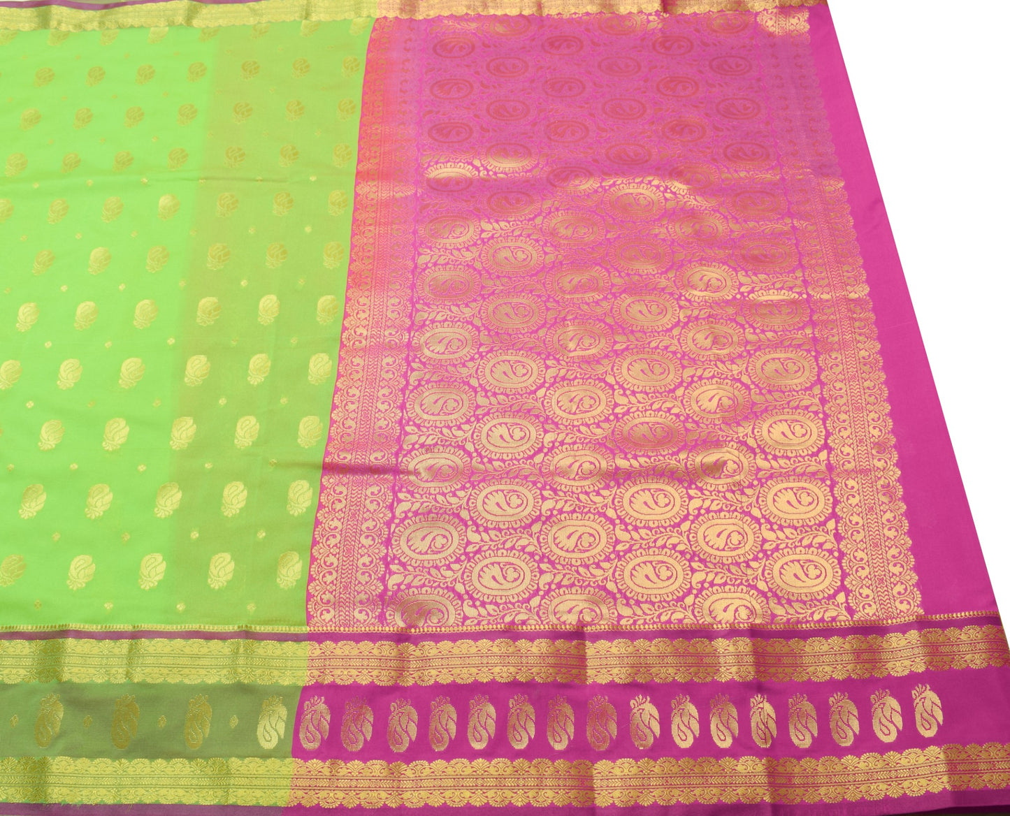 Indian Green Purple Sari Banarasi Art Cotton Saree with Blouse Gold Zari Woven
