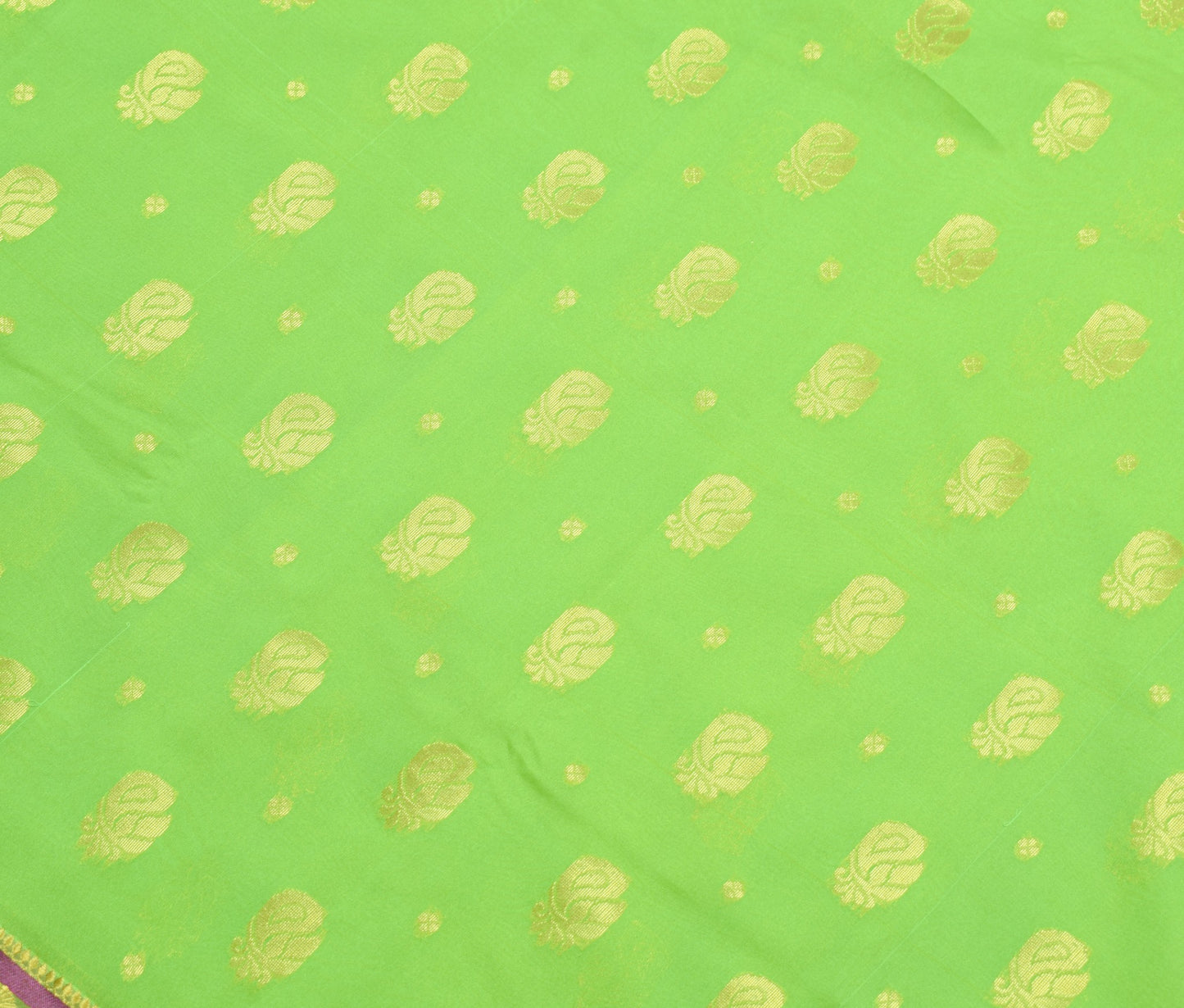 Indian Green Purple Sari Banarasi Art Cotton Saree with Blouse Gold Zari Woven