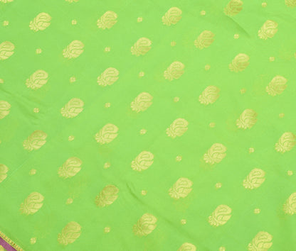 Indian Green Purple Sari Banarasi Art Cotton Saree with Blouse Gold Zari Woven