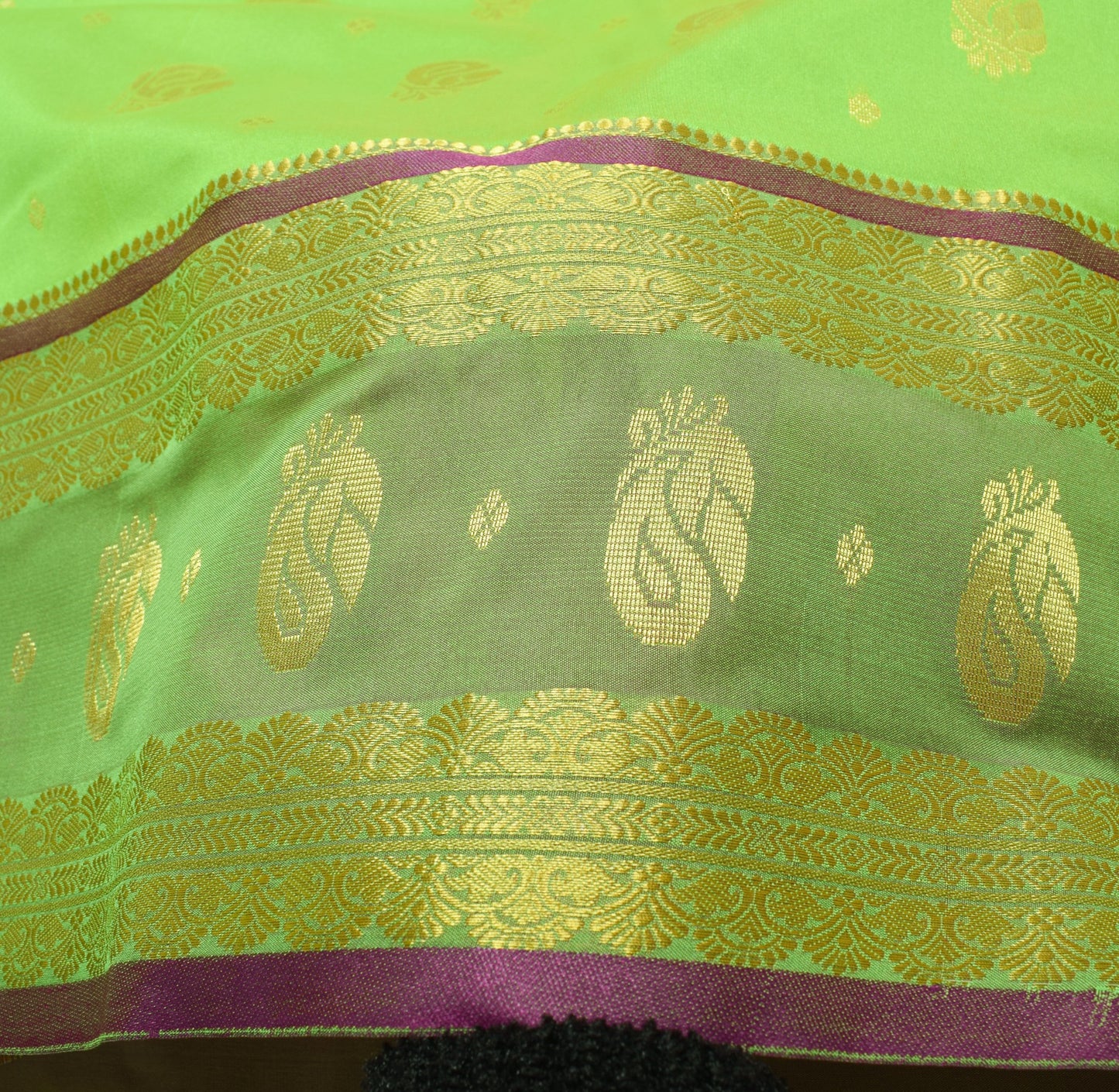 Indian Green Purple Sari Banarasi Art Cotton Saree with Blouse Gold Zari Woven