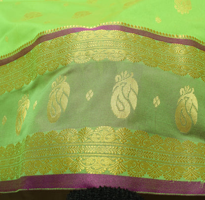 Indian Green Purple Sari Banarasi Art Cotton Saree with Blouse Gold Zari Woven