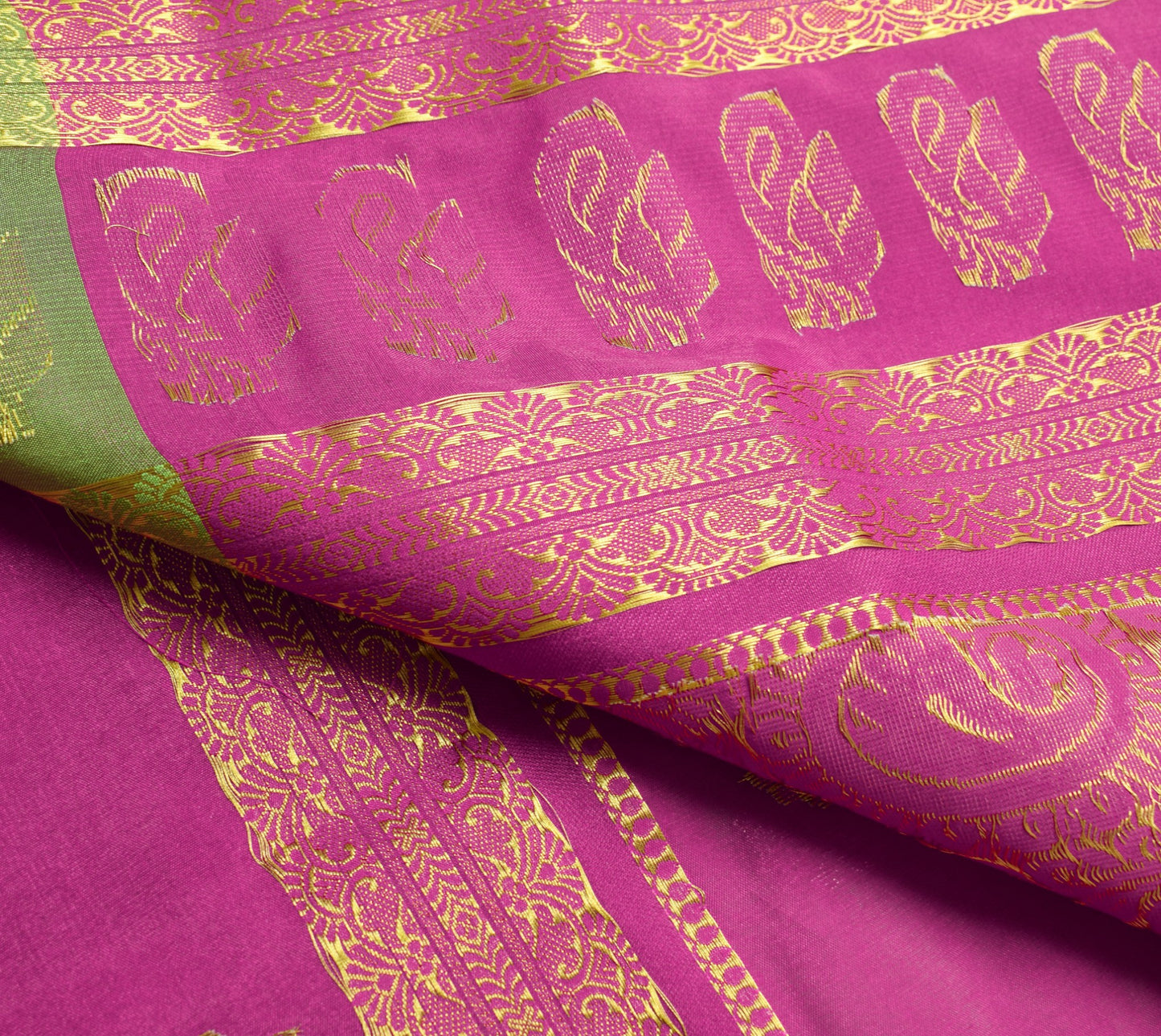 Indian Green Purple Sari Banarasi Art Cotton Saree with Blouse Gold Zari Woven