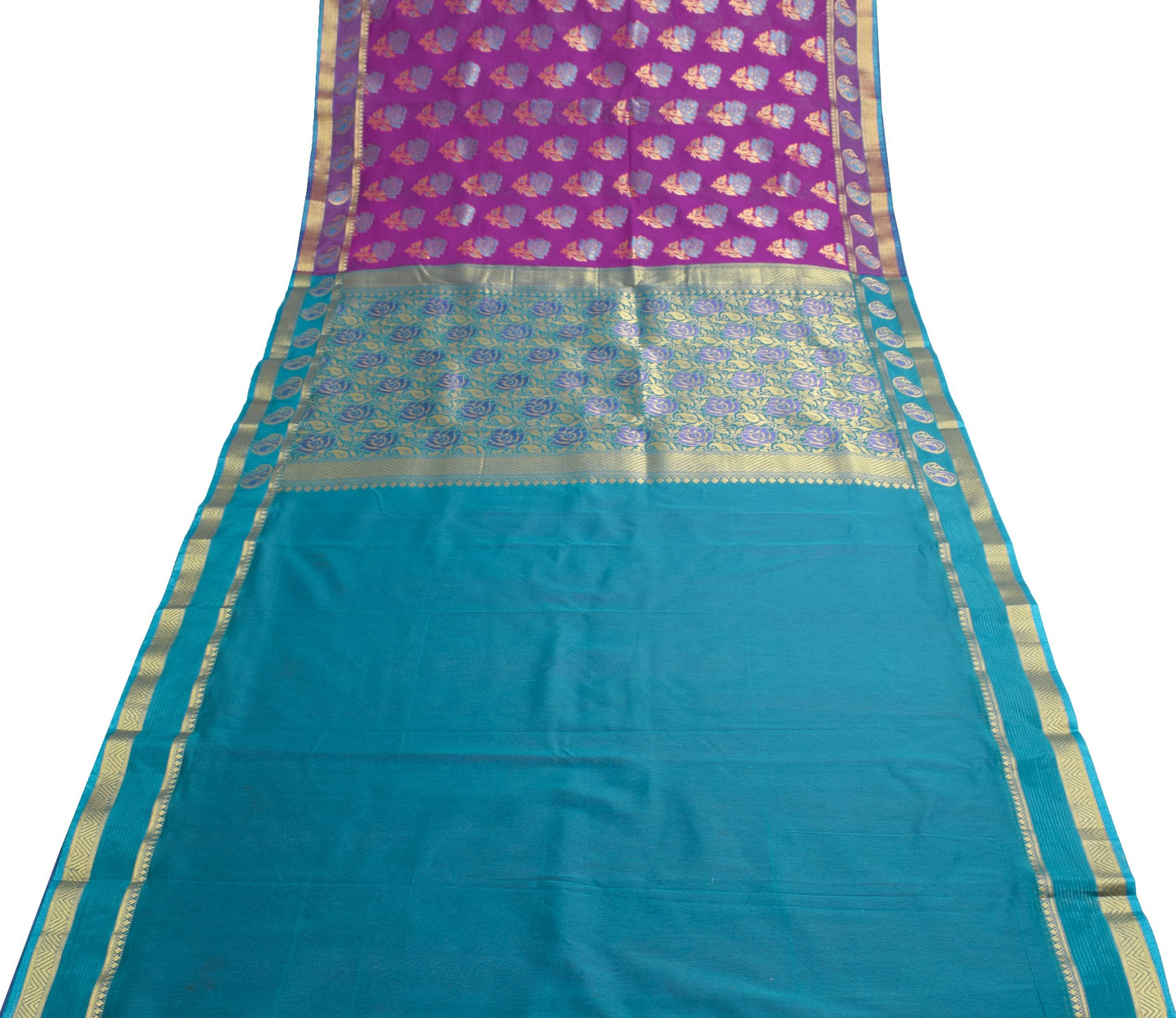 Purple Zari Woven Banarasi Saree Cotton Art Party Wear Sari with Blouse Fabric