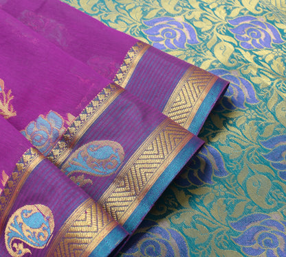 Purple Zari Woven Banarasi Saree Cotton Art Party Wear Sari with Blouse Fabric
