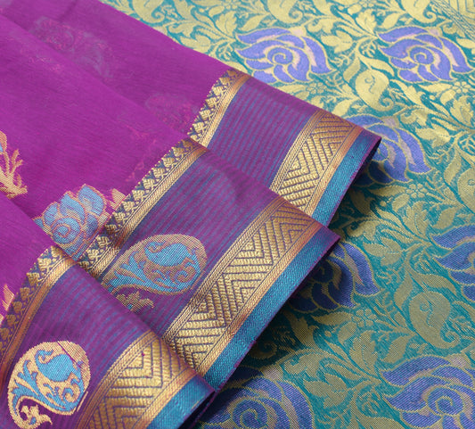 Purple Zari Woven Banarasi Saree Cotton Art Party Wear Sari with Blouse Fabric