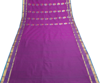 Purple Zari Woven Banarasi Saree Cotton Art Party Wear Sari with Blouse Fabric