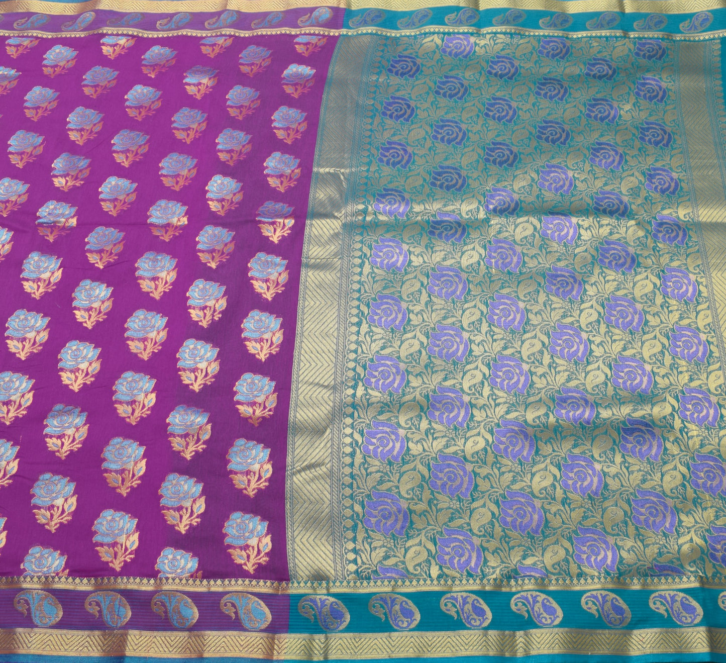 Purple Zari Woven Banarasi Saree Cotton Art Party Wear Sari with Blouse Fabric