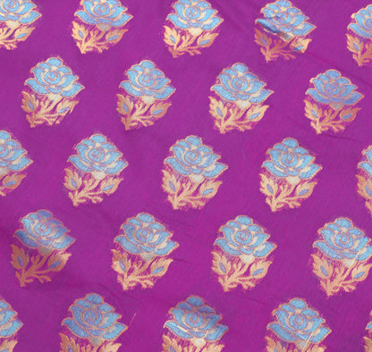 Purple Zari Woven Banarasi Saree Cotton Art Party Wear Sari with Blouse Fabric