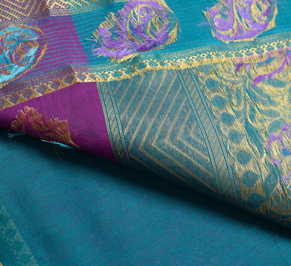 Purple Zari Woven Banarasi Saree Cotton Art Party Wear Sari with Blouse Fabric