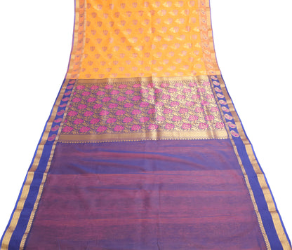 Zari Woven Banarasi Saree Cotton Art Party Wear Sari with Blouse Fabric Yellow