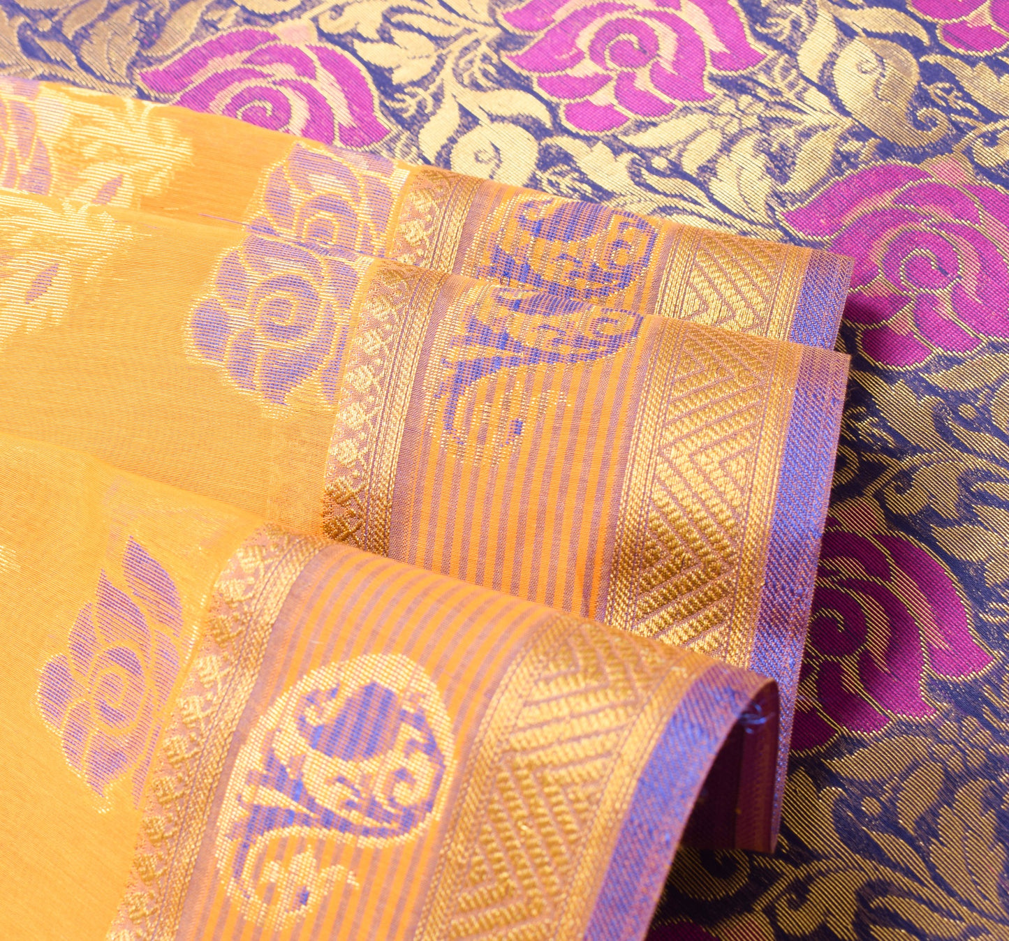 Zari Woven Banarasi Saree Cotton Art Party Wear Sari with Blouse Fabric Yellow