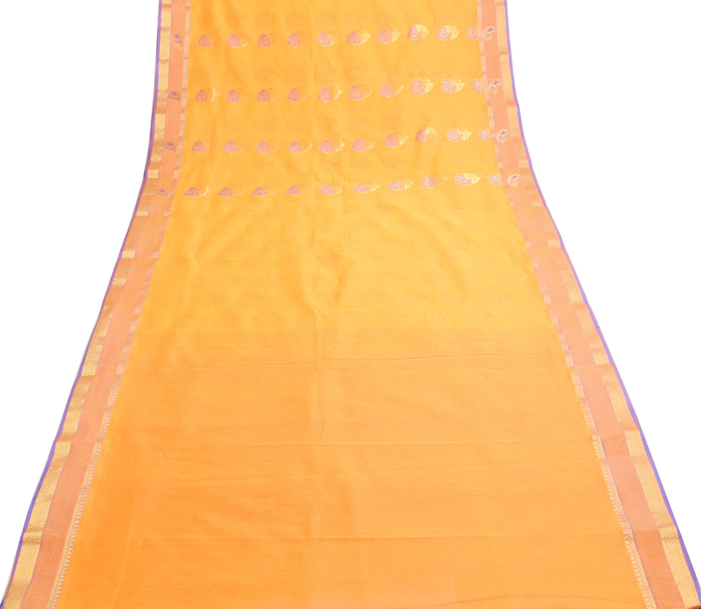 Zari Woven Banarasi Saree Cotton Art Party Wear Sari with Blouse Fabric Yellow